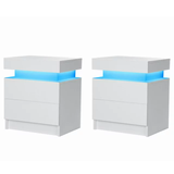 High Gloss LED Nightstand Set of 2  Bedside Table with 2 Drawers Modern Night Stand