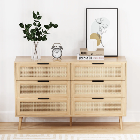 Natural Rattan Dresser for Bedroom with 6 Drawer