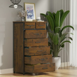 7 Drawer  Dresser, Industrial Wood Dresser for Bedroom, Sturdy Steel Frame