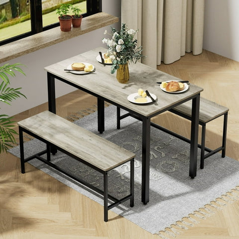 43.3" Dining Table Set for 4, Small Kitchen Table Set with 2 Benches