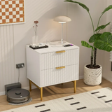 Modern Wood 2 Drawers Nightstand,Vintage Bedside Table for Bedroom