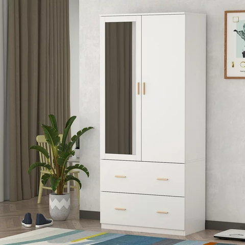 Mirrored Wardrobe, Amoire Closet with 2 Drawers