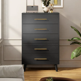 Dresser for Bedroom Clearance, Lofka 5 Drawers Dresser Gold Metal Handle, Wood Storage Cabinet