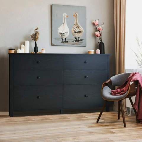 6 Drawer Dresser Chest for Bedroom, Storage Chest of Drawers for Closet Organizers-black