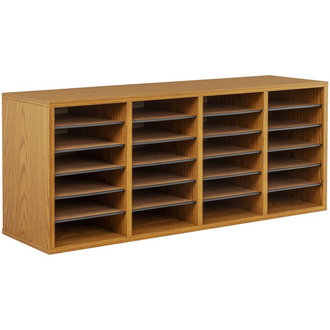 Medium Oak 24 Compartment Wood Adjustable File Organizer