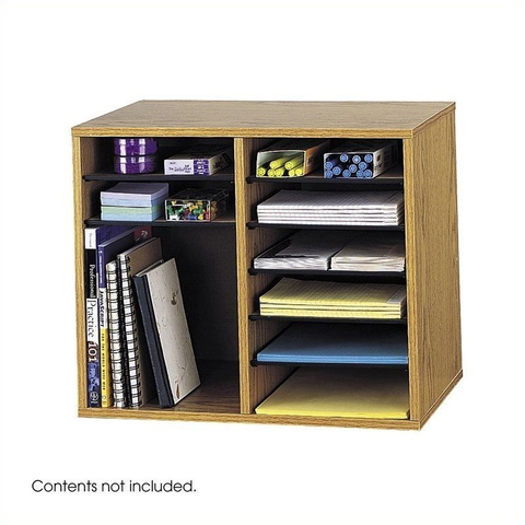 Medium Oak 12 Compartment Oak Wood Adjustable File Organizer