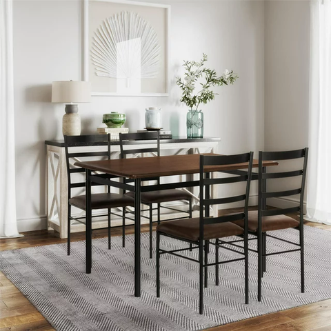 5-Piece Wood & Metal Dining Room Set, Seats 4, Canyon Walnut & Black