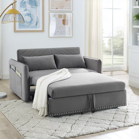 VASIP Sleeper Sofa Bed, 3-in-1 adjustable sleeper with pull-out bed, 2 lumbar pillows and side pocket Perfect for Small Spaces