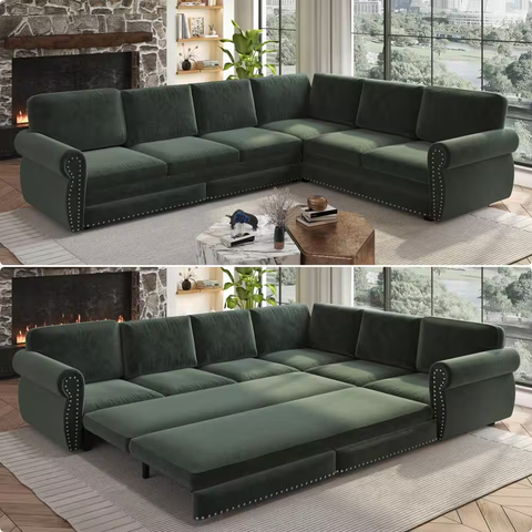 Oversize Convertible 118 in. Chenille Sectional Sofa