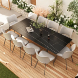 Outdoor Rectangle expandable sintered stone dining table is suitable for 8-10 people.