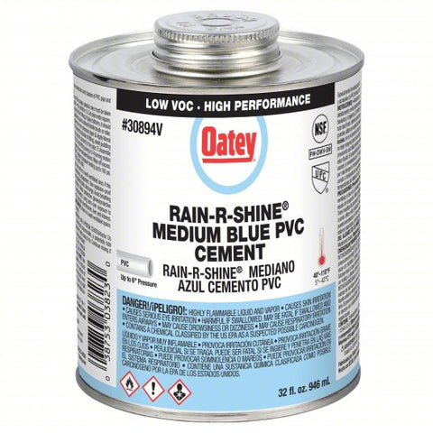 OATEY Cement: Rain-R-Shine, 32 fl oz, Brush-Top Can, Blue