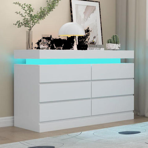 Shellise white 6 Drawer 47.2" W Dresser with Power Outlet, Dresser with LED Light