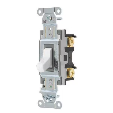 Toggle Wall Switch, 1 Pole, 1 hp, 20 A, 14 AWG to 10 AWG, 120/277V AC, Screw Terminals, White