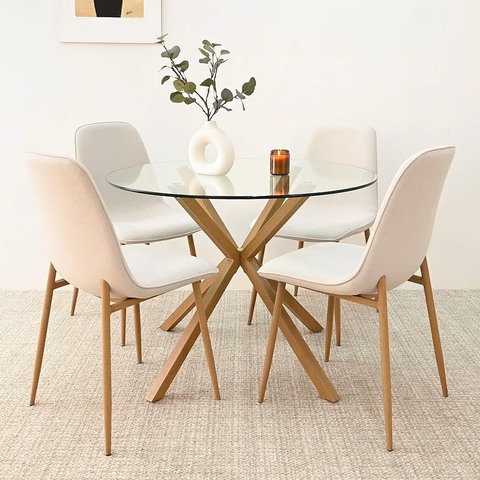 Folmar 4 - Person Dining Table Sets With 39'' Round Table & 4 Upholstered Fabric Chairs