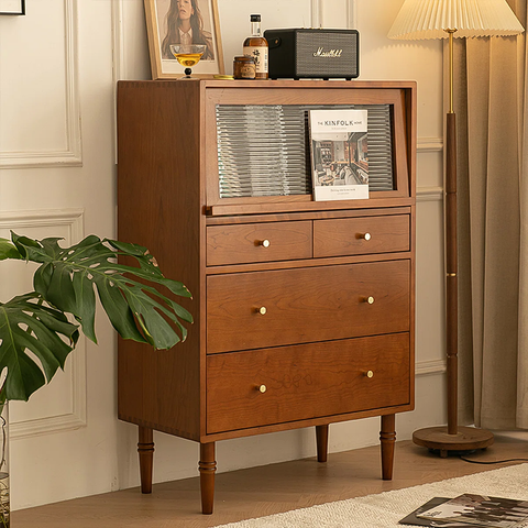 Retro Brown Rectangular Storage Five-Drawer Chest