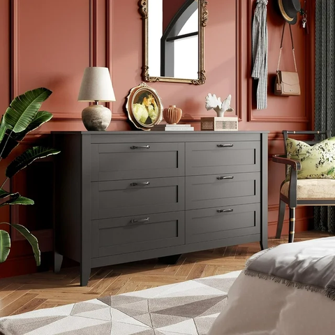 Black Dresser for Bedroom, 6 Drawer Dresser