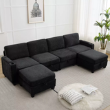 Hyleory 117.4" Modern Chenille Fabric Storage U-shaped Sectional Sofa,6 seater Couch