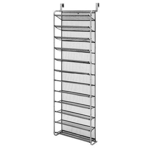 12-Tier over the Door Shoe Rack for 36 Pairs, Metal, Gray