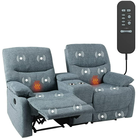 Ktaxon Double Reclining Loveseat with Console, 2 Seater Sofa Home Theater Seating