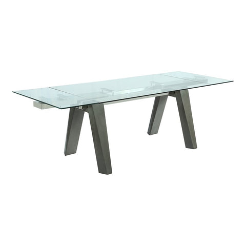 63" Steel and Glass Dining Table w/ Sawbuck Design Base in Gray/Clear