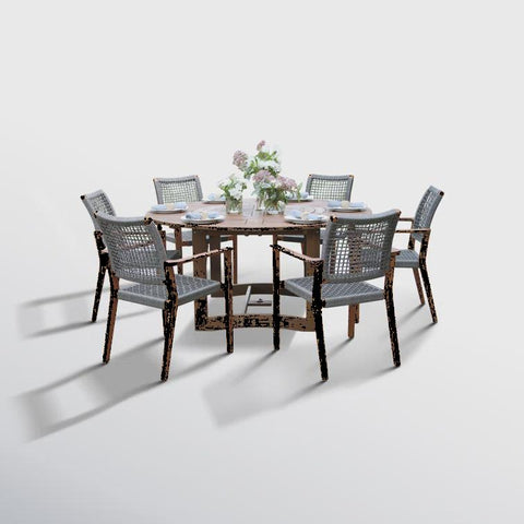 Fleur Round 7 - Piece 6 - Person 63'' L Outdoor Table Set