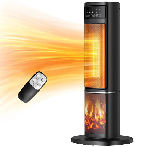 HONGGE 1500W Oscillating Ceramic Tower Electric Space Heater with Remote, Black