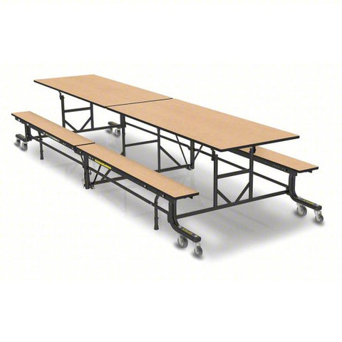 Folding Bench Table: 145 in Wd, 55 in Dp, 27 in Ht, 17 in Seat Ht, Fusion Maple