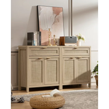 Buffet Cabinet Sideboard Cabinet with Rattan Decor Doors and Adjustable Shelves