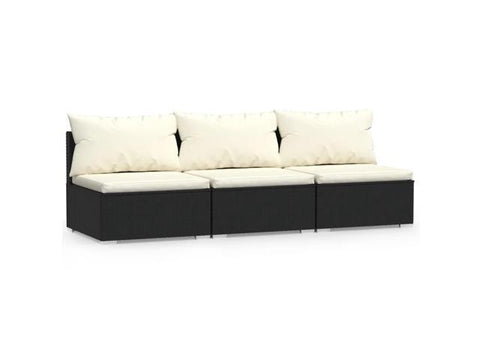 3 Seat Patio Sofa Outdoor Wicker Couch with Cushions Black Poly Rattan