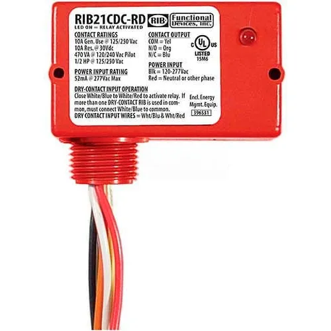 RIB® Dry Contact Input Relay RIB21CDC-RD, Enclosed, Pilot, 120-277VAC, 10A, SPDT, Red HSG