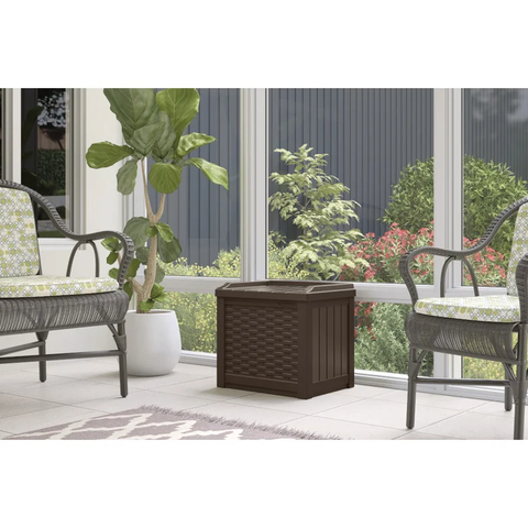 Wicker 22 Gallon Water Resistant Resin Deck Box with Storage Seat in Java