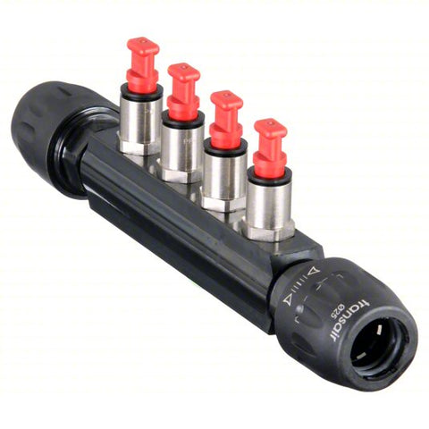 Port Manifold: Inline, Brass, 4 Outlets, 7/8 in Female BSPP inlet, 15/32 in Female BSPP Outlet