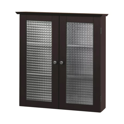 Chesterfield Removable Wooden Wall Cabinet with 2 Waffle Glass Doors, Espresso