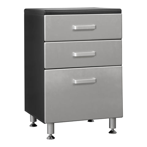 23.5" 3-drawer Contemporary Wood Garage Base Cabinet in Black/Silver