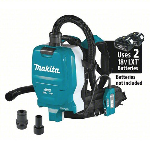 MAKITA Cordless Backpack Vacuum: 64 cfm Vacuum Air Flow, 10 lb Wt, 69 dB Sound Level