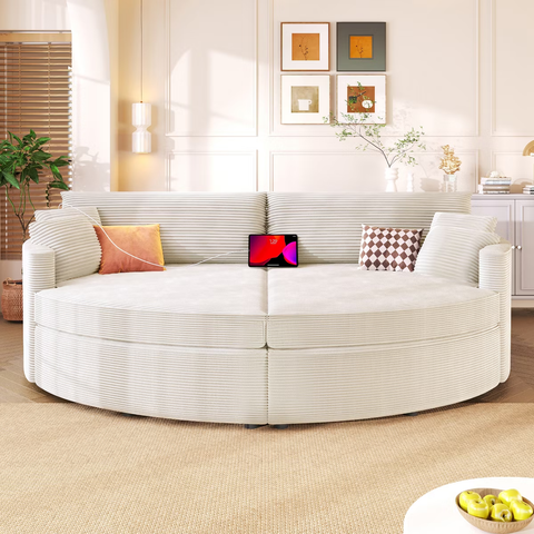 Upholstered Loveseat Sofa Couch Oversized Double Chaise Lounge Sofa Bed with USB Ports & Pillows