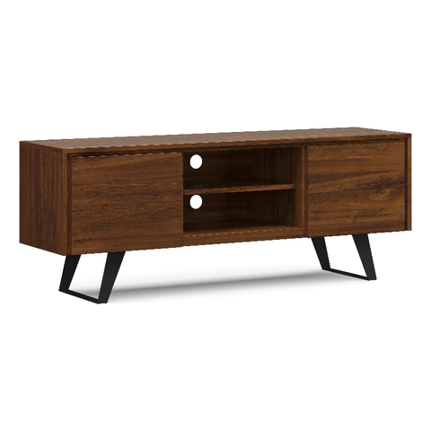 Lowry 63" Wide Modern Industrial TV Media Stand in Walnut For