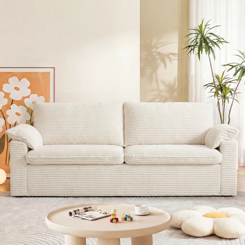 70" Corduroy Loveseat Sofa, Ultra-Comfy Upholstered Couch With 2 Wide Armrest Pillows For Apartment