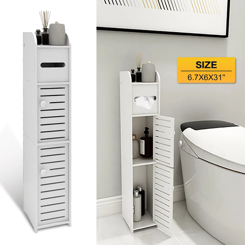 Bathroom Storage Cabinet with 2 Doors and 2 Shelves, 4 Tier Design