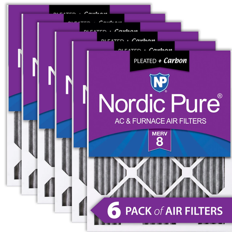 Nordic Pure 8x20x1 Furnace Air Filters MERV 8 Pleated Plus Carbon 6 Pack (8x20x1PM8C-6)