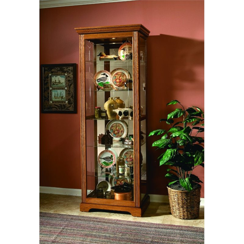 Solid Wood 2-way Sliding Door Curio in Brown Golden Oak Finish