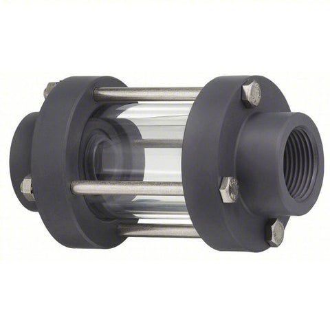 Double Wall Sight Flow Indicator: 3 in Pipe Size, FNPT, 3 3/8 in Sight Lg, PVC