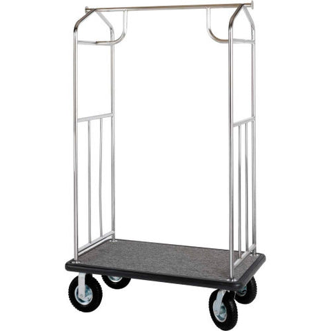 Steel Transporter Bellman Cart, Straight Uprights, Black Carpet, Black Bumper