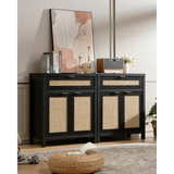 Buffet Cabinet Sideboard Cabinet with Rattan Decor Doors and Adjustable Shelves