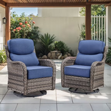 Opohoro Outdoor Swivel Rocker Patio Chairs Set with 6 inch Thick Cushions, High Back Wicker Outdoor Patio Furniture Set