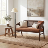 Arvid 46.25" Mid-Century Modern Rubberwood and Cane Curved Loveseat
