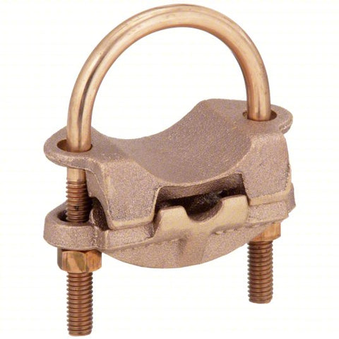 Grounding Connector: Copper, 1 1/2 in Pipe/1 5/8 in to 1 7/8 in Rod, 1 Grounding Wires, Mechanical