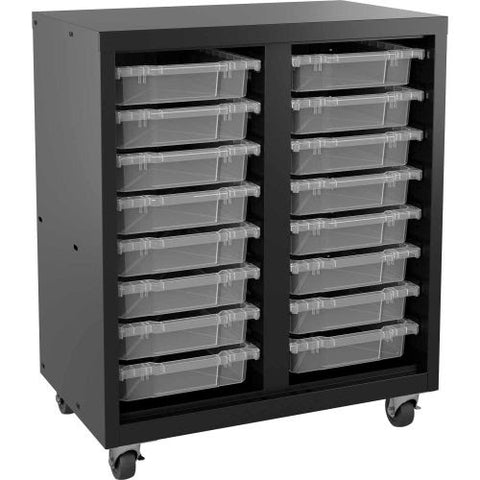 Mobile Bin Tower Black 22602 with 16 Clear Bins - 30" x 18" x 36"