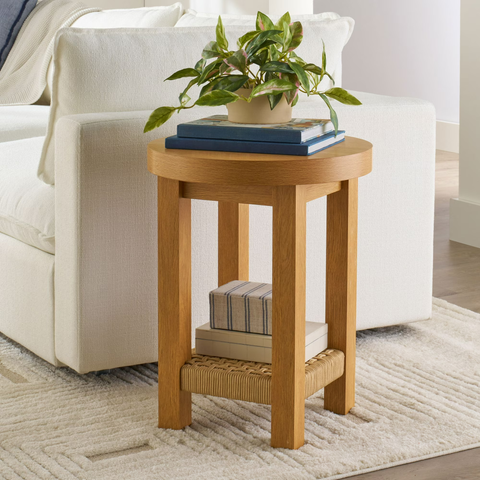 Better Homes & Gardens Vista Woven Coastal End Table, Light Honey