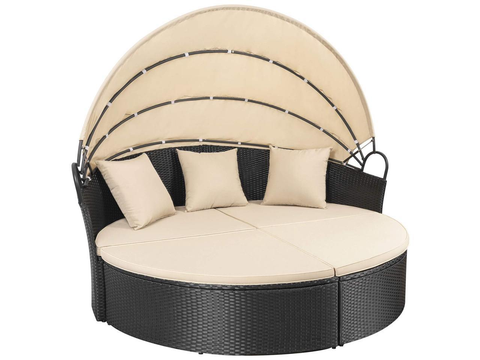 Outdoor Patio Round Daybed with Retractable Canopy Wicker
